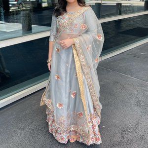 Grey Silk Lehenga Choli + Dupatta, Like New, Size 4